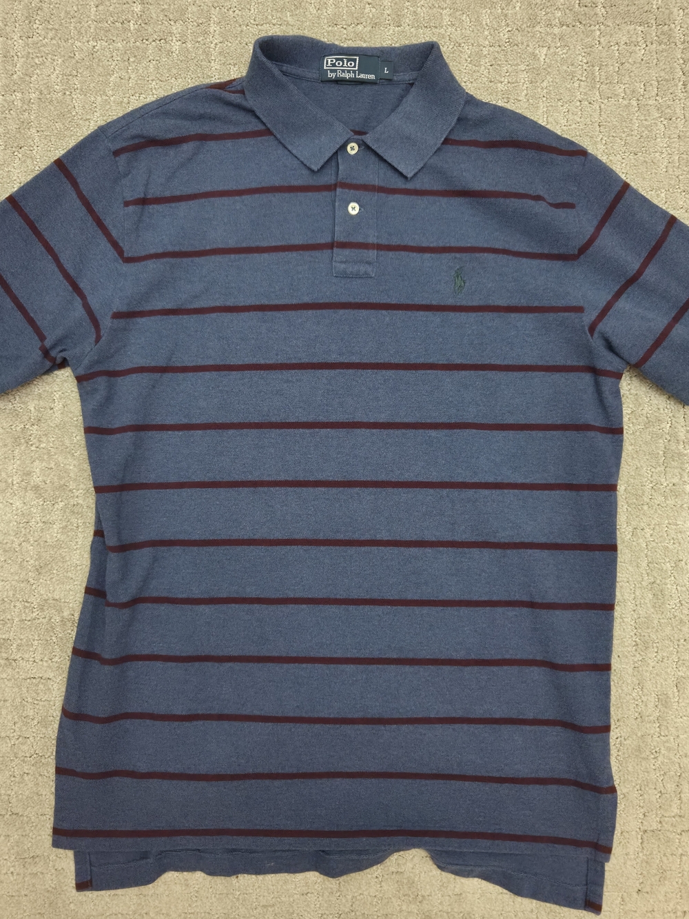 Polo Ralph Lauren Striped Polo Shirt Mens Large Blue Maroon Cotton Short Sleeve